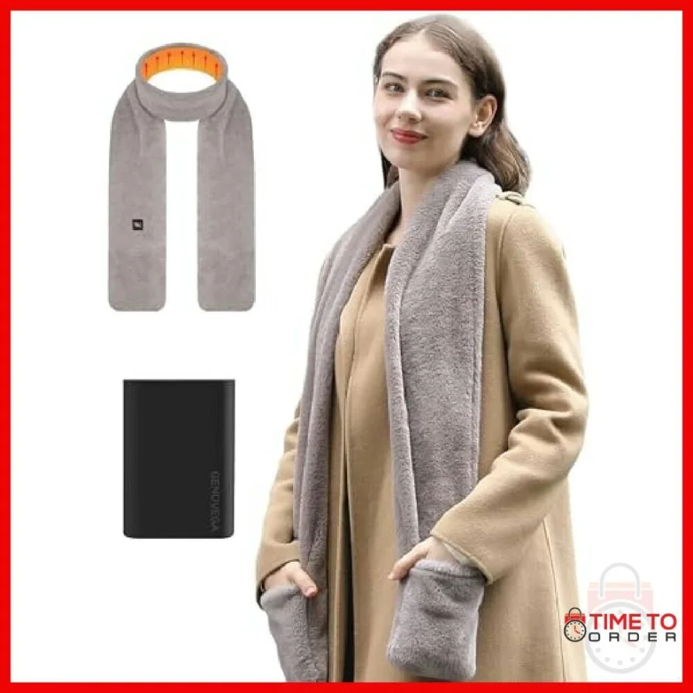 Heated Fur Scarf with Portable Battery Adjustable Warmth Winter Accessory